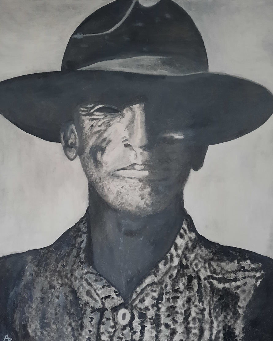 schilderij man met hoed van Anke Remijnse